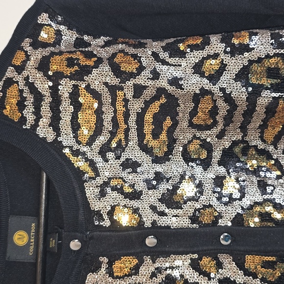 JM Collection Animal Print Sequined Cardigan Size L - Picture 3 of 5